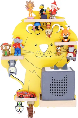 Produktbild von BOARTI Kinderregal Tier Löwe | hängend für Toniebox und Tonie Figuren | platzsparendes Regal | H. 42 x B. 32 x T. 19 | Wandregal Musikbox Figuren Aufbewahrung Magneteinsätzen | Aufbewahrungsregal Holz Wolken
