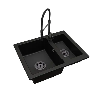 Produktbild von Granit-Küchenspüle YOGI 1,5 Becken mit Küchenarmatur und Siphon