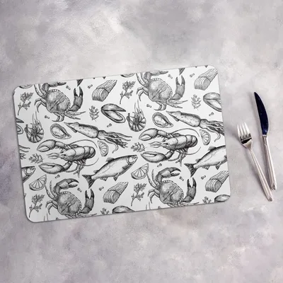 Produktbild von Tischset 6x45x30 cm Platzset Tischmatte Platzmatte Untersetzer - Handgezeichnete Meeresfrüchte