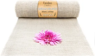 Image de Creative Deco Ruban Chemin de Table Toile de Jute - 30cm x 10m Rouleau Blanc