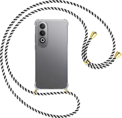 Produktbild von Handykette Backcover-Schutzhülle mit Band (Metall goldfarben) für OnePlus Nord CE4 5G - schwarz/weiß gestreift
