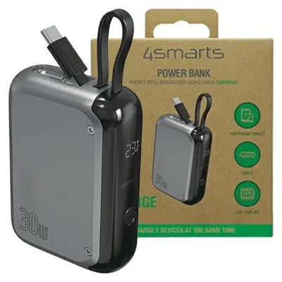 Immagine prodotto di 4Smarts Powerbank Pocket 10000Mah30W Z Wbudowanym Kablem Usb-C 15Cm Space Grey 540699