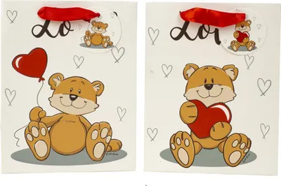Produktbild von 24 Stück Geschenktaschen Bär mit Herz 18 x 23 x 10 cm