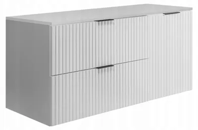 Zdjęcie produktu dla Szafka Łazienkowa Wisząca Szuflady Drzwi Flisan 100X46 Cm Z Blatem Biała