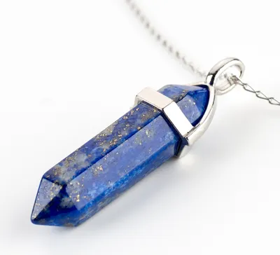 Produktbild von LAVISA Obelisk Edelsteinkette Silber, Anhänger, echte Kristall kette, Halskette, Rosenquarz, Amethyst, Naturstein - 55 + 5 cm (Lapislazuli)