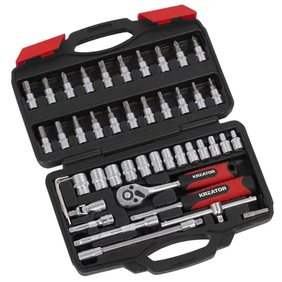 Produktbild von KREATOR Steckschlüsselsatz 46 Teile Steckschlüssel Drehmomentschlüssel + Koffer