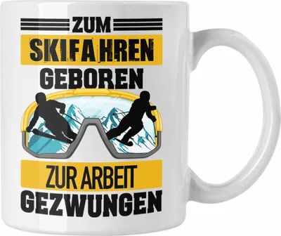 Produktbild von Trendation - Ski Fahren Tasse Geschenk Skifahrer Geschenk Tasse Lustig für Männer Frauen Skifahren Witz Spruch Sprüche (Weiß)