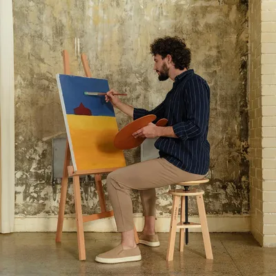 Image de Tabouret en bois réglable – tabouret pour dessiner et tabouret de cuisine avec réglage de hauteur continu