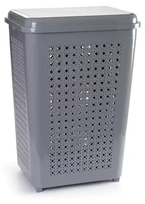 Produktbild von Plasticforte Waschekorb mit Deckel - 50 l - grau - 41 x 31 x 61 cm