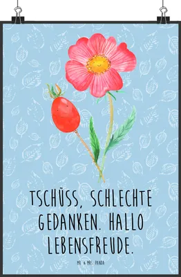 Produktbild von Mr. & Mrs. Panda Bild Blume Hagebutte DIN A2 - Blau Pastell - Geschenk, Designposter, Wanddekoration, Lebensfreude, Garten, drucke, kunstdruck poster, Schlechte Gedanken