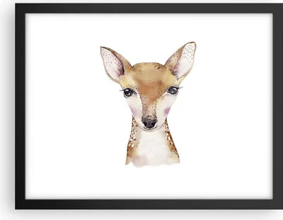 Produktbild von Gerahmtes Poster - Schwarzer Rahmen - Damhirschkuh Grafiken Kinder - 40x30 cm - Wand Bild - Wanddeko - Wandbilder - Kunstposter - Wandposter - Bilderrahmen - Bilder - Kunstdruck - P2BAA40x30-4449