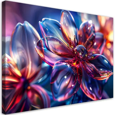 Produktbild von Leinwandbild Glänzende 3D-Glasblumen 60x40 Feeby Bunt bild für die wand bereit zum aufhängen