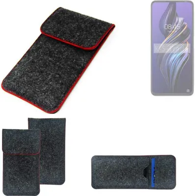 Produktbild von K-S-Trade Handy Schutz Hülle kompatibel mit Tecno Pova 3 Schutzhülle Handyhülle Filztasche Pouch Tasche Case Sleeve Filzhülle dunkelgrau roter