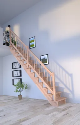 Produktbild von Holztreppe Lindos (Buche) in gerader Ausführung-80 cm-Holz-Holz Design Geländer-ohne Setzstufen