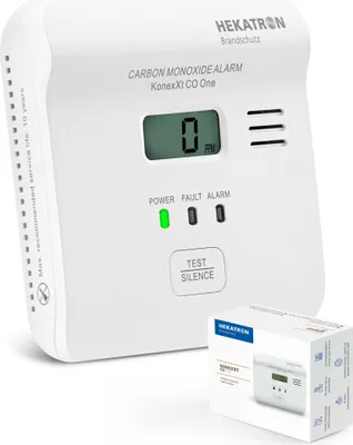 Produktbild von Hekatron KonexXt CO One Kohlenmonoxidmelder mit Display & Test-Alarm-Taste, für Gastherme, Kamin, Pelletheizung und Heizraum, Alarm ab 50 ppm