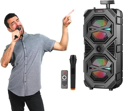 Zdjęcie produktu dla Bezprzewodowe głośniki karaoke z Bluetooth, mikrofonem i podświetleniem LED – idealne na imprezy i wydarzenia