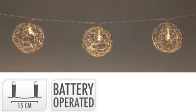 Obrázek produktu pro Girlanda ze 3 jutových koulí se světlem LED, teplá bílá. základy