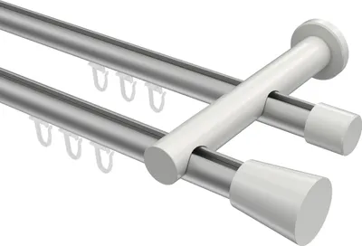 Produktbild von Interdeco Innenlaufstange / Gardinenstange mit Innenlauf Silbergrau / Weiß, Typ Platon Sitra (Konus), 20 mm Ø 2-läufig, 120 cm