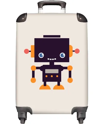 Obrázek produktu pro NoBoringSuitcases.com® Kufr Příruční zavazadlo Trolley Rolling suitcase Malý cestovní kufr na 4 kolečkách - Robot - Anténa - Béžový - Dětský - Kabina Velikost < 55x40x23 cm a 55x40x20 cm - Foto kufr - Kabinový kufr - Palubní zavazadlo - Dětský kufr - Dětský vozík.