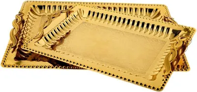 Immagine prodotto di Vassoio da portata in acciaio inox 18/10 di alta qualità - set di 2, Noble & Versatile Gold