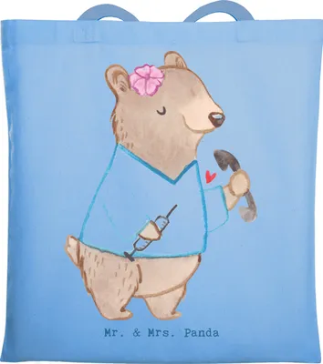 Produktbild von Mr. & Mrs. Panda Beutel Arzthelferin Herz - Sky Blue - Geschenk, Arztpraxis, Krankenhaus, Medizinische Fachangestellte, Laptoptasche, Einkaufstasche, Krankgeschrieben