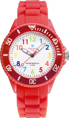 Produktbild von Alienwork Kids Lernuhr Kinderuhr MŠdchen Uhrzeit lernen Rot Silikon-Armband Kinder-Uhr Wasserdicht 5 ATM Zeit Lernen