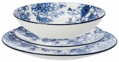 Immagine prodotto di HowHomely | Servizio da tavola - Servizio da pranzo - Set di piatti - Set da 18 pezzi - in porcellana - blu - bianco - piatti piani - piatti fondi - a fiori - decorativo