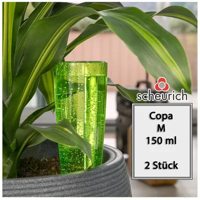 Produktbild von Scheurich Wasserspender Copa M | 2x Grün | 150 ml Füllmenge | Bewässerungskugel klein mit Ton Fuß | Wasserspender Pflanzen und Blumen Terrakotta Stiel