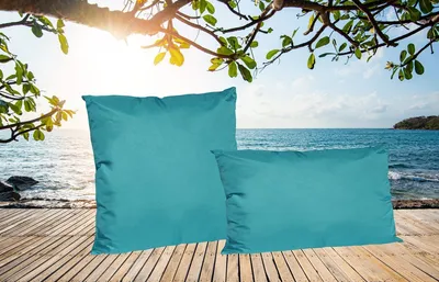 Produktbild von 2er Set Outdoor Lounge Kissen Set 45x45cm + 30x50cm Dekokissen Inkl. Füllung Wasserfest Sitzkissen Garten Lotus Effekt, Farbe:Petrol