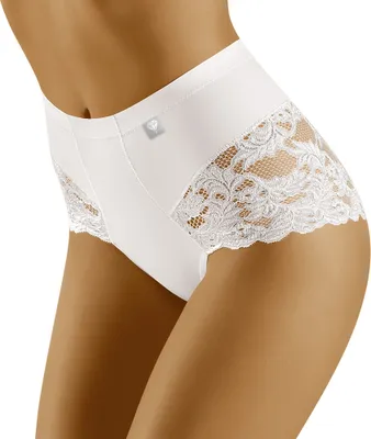 Produktbild von Wolbar WB406 Dame Unterhose Slip hoher Bund Spitze Unterwäsche, weiß, L