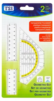 Obrázek produktu pro Geometrická souprava obsahující pravítko a úhloměr, délka 17 cm a 16 cm