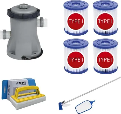 Produktbild von Bestway - Wartungsset & Filterpumpe 1249 L/u & 4 Filter Typ I & WAYS Scheuerbürste