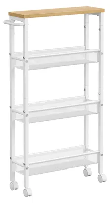 Obrázek produktu pro Mobilní vozík na uskladnění, barva bílá, materiál: dřevotříska a ocel, rozměry: 13 x 45,4 x 77 cm