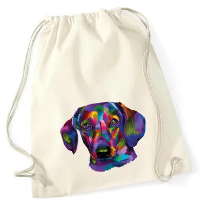 Produktbild von Huuraa Turnbeutel Dackel Colorful 12 Liter Natural Baumwolle Rucksack Geschenkidee