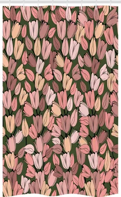 Produktbild von ABAKUHAUS Frühling Schmaler Duschvorhang, Retro Tulpen Blumen, Badezimmer Deko Set aus Stoff mit Haken, 120 x 180 cm, Cocoa Coral Creme