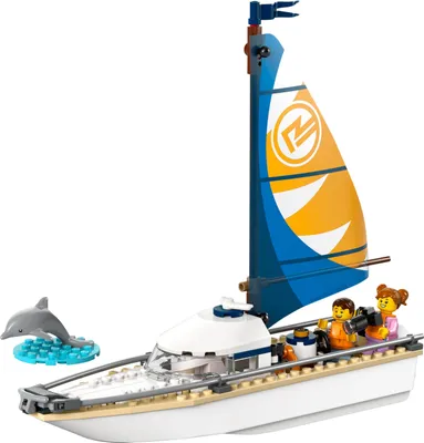 Produktbild von LEGO City Segelboot, schwimmfähiges Spielzeug-Boot für Jungen und Mädchen, Bauspielzeug mit 2 Minifiguren und einem Delfin, Geschenk für Kinder ab 5 Jahren 60438