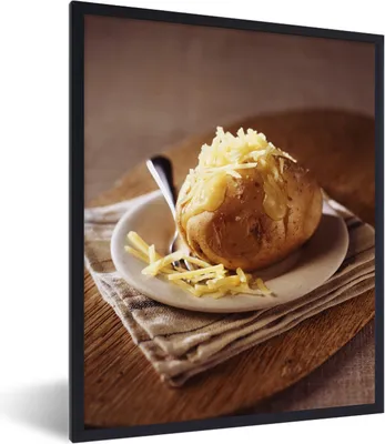 Produktbild von MuchoWow® MuchoWow® Gerahmtes Poster Pellkartoffel mit Cheddarkäse 30x40 cm - Poster mit zchwarzem Bilderrahmen - Wanddeko - Kunstdrucke