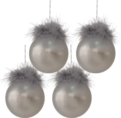 Immagine prodotto di Set di 4 gingilli natalizi Clayre & Eef Ø 8 cm in vetro bianco argentato