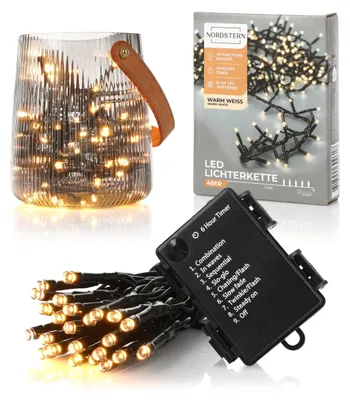 LED-Lichterkette, warmweiß, 48 LEDs, 3,5 m, Timer, 8 Modi