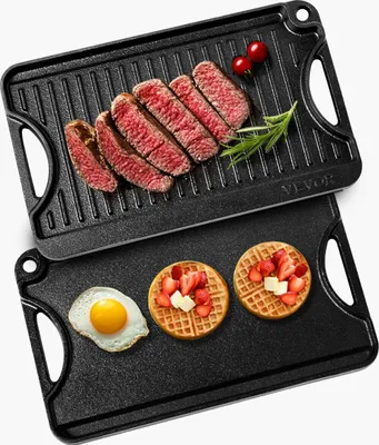 Image de Plaque de gril réversible Poêle BBQ pré-assaisonnée en fonte 185x342mm