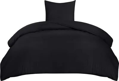 Imagen del producto de TRANKIELO® - Juego de funda de edredón 135x200 cm + fundas de almohada 80x80 cm – Microfibra negra – Duradero y fácil de cuidar