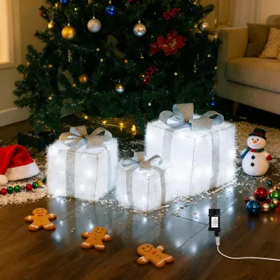 Produktbild von CCLIFE LED Geschenkbox 3er Set Netzstecker Weihnachten Beleuchtete Lichterkette Weihnachtsdeko, Kaltweiß, Cushhom