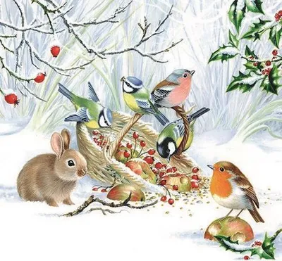 Produktbild von 20 Servietten Winter Treat - Wintertiere teilen sich das Futter 33x33cm