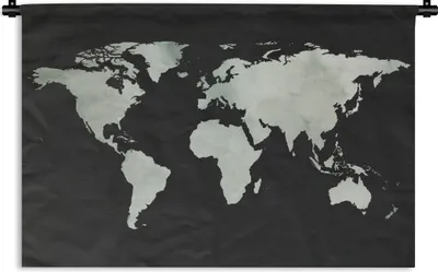 Produktbild von MuchoWow® Wandteppich Wandbehang Weltkarte - Grau - Schwarz 90x60 cm Tapisserie Dekoration Wandtuch - Wandskulpturen - Bildteppich