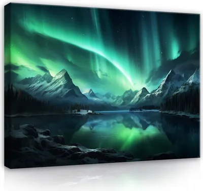 Obrázek produktu pro Obraz na plátně aurora borealis krajina hory polární záře tyrkysově modrá 100x70 cm velký moderní obraz na plátně plátno obraz nástěnná fototapeta obývací pokoj ložnice