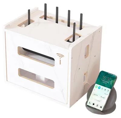 Immagine prodotto di Pannello a parete in legno per router, scaffale per router e decoder, contenitore portaoggetti, bianco