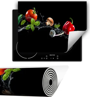 Produktbild von Herdabdeckplatte abdeckung Glaskeramikkochfeld abdeckplatte 80x52 cm Anti Rutsch Matte Aufrollbar, Schwarz Gemüse