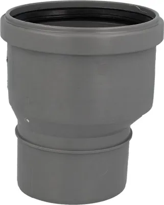 A gray plastic pipe adapter with a black rubber seal at the top, shown against a white background.