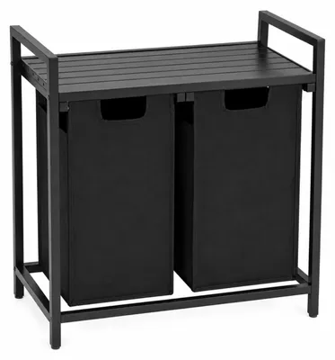 Produktbild von BEGRYF Wäschekorb mit 2 Wäschesäcken 73 x 33 x 71 cm Schwarz Wäschesortierer 92 l mit Ablage aus MDF Metall und Stoff