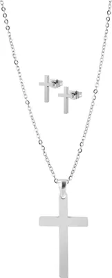 Produktbild von Akzent Schmuckset "Monali" aus Edelstahl, Kette & Ohrstecker mit Kreuz